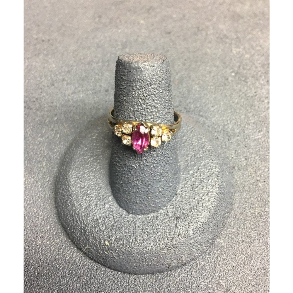 Rhinestone Ring Size 6 Adjustable Silver Gold Pink Horizontal Barbie Soft Girl